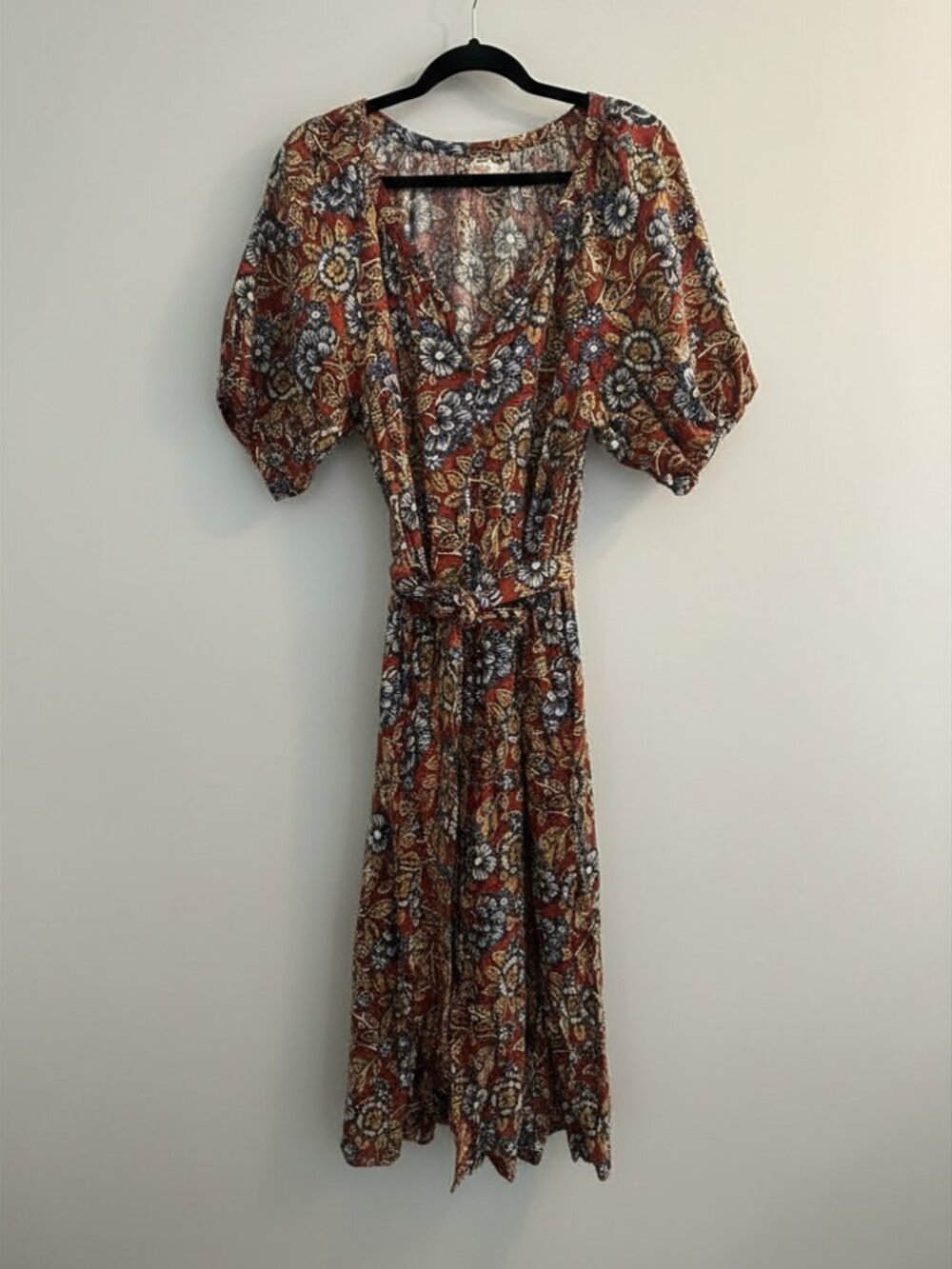 Faherty Carmel Linen Midi Dress L - Red Desert Bloom - Like New